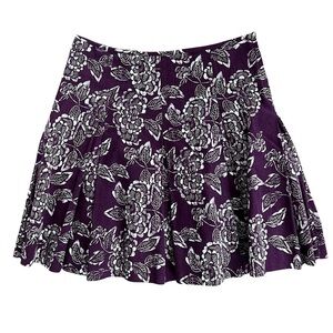 Club Monaco Purple Floral Linen Pleated Fit and Flair A-Line Skirt Size 6